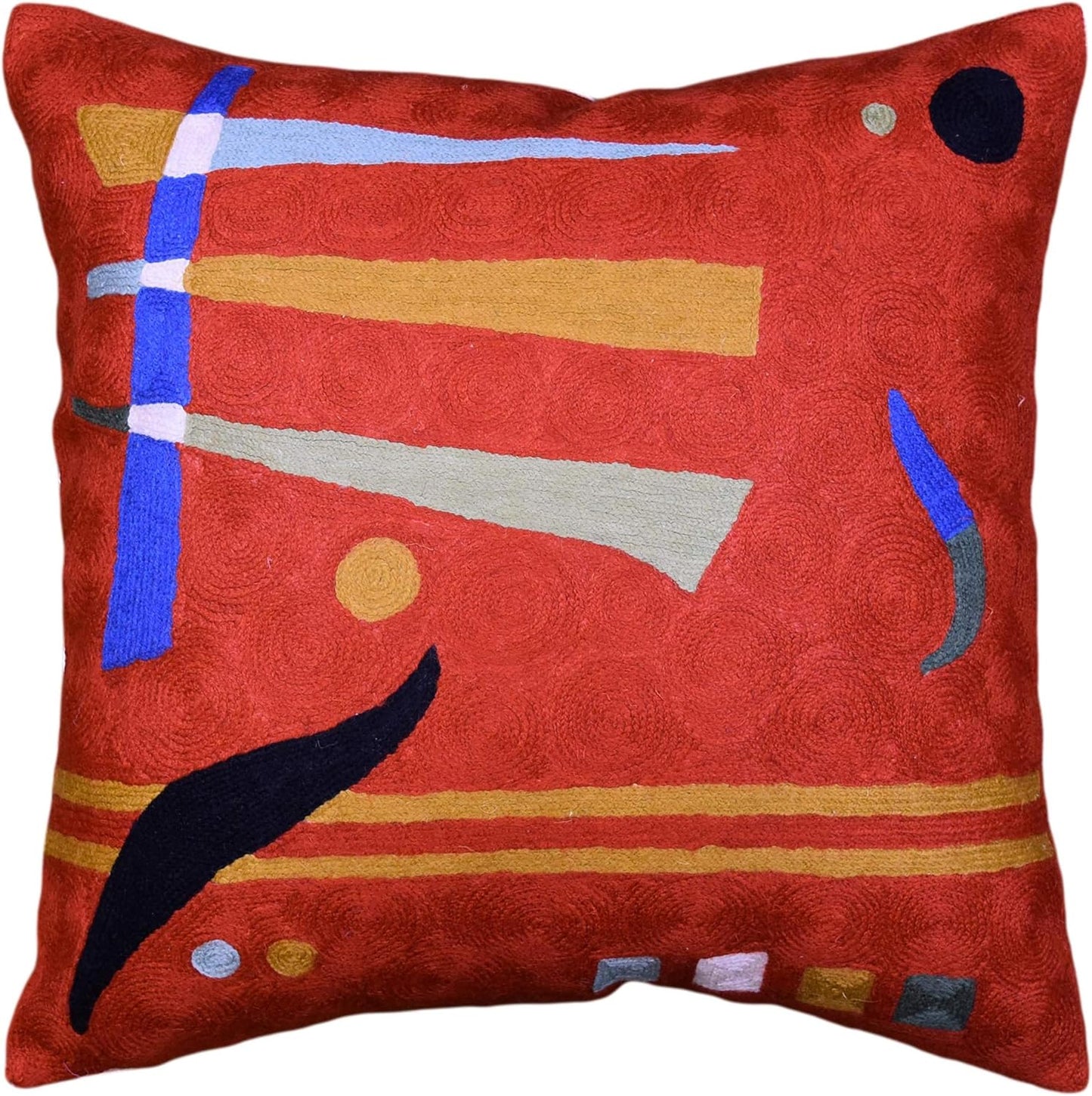Kandinsky Modern Pillows Cover- Orange | Mid Century Chair Cushions | Abstract Throw Pillows | Contemporary Pillowcase | Modern Couch Pillows | Needlepoint Accent Cushion | Wool Size 18x18