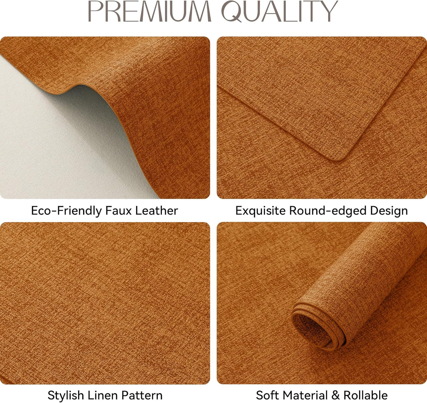 Romanstile Fall Vinyl Placemats Set of 8-12 X 18 Inch - Heat Resistant Place Mats 100% Waterproof Oilproof Wipeable Reversible Faux Leather Table Mats for Kitchen/Dining/Party/Outdoor, Orange