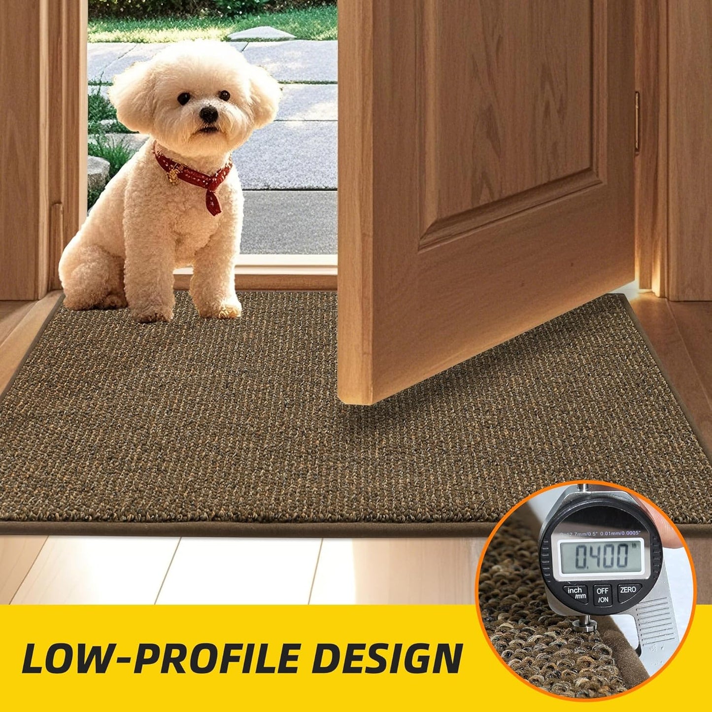 JSEI Dirt Trapper Door Mat 24"x36" Non-Slip Washable Entrance Mat, Dog Doormats, Absorbent & Fade-Resistant Floor Mats, Low Profile Welcome Mats for Entryway, Front Door, and Inside Entrance, Brown