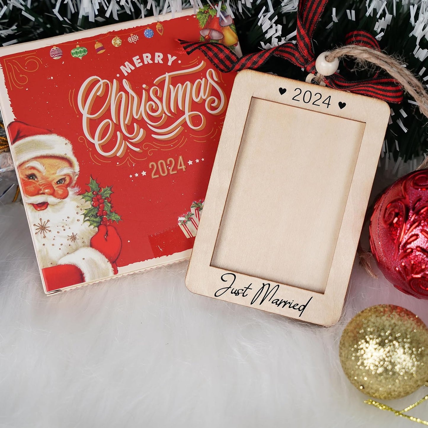 Christmas Photo Frame Ornament, 2025 Ornament, Wooden Picture Frame Ornaments With Hanging String (Married)