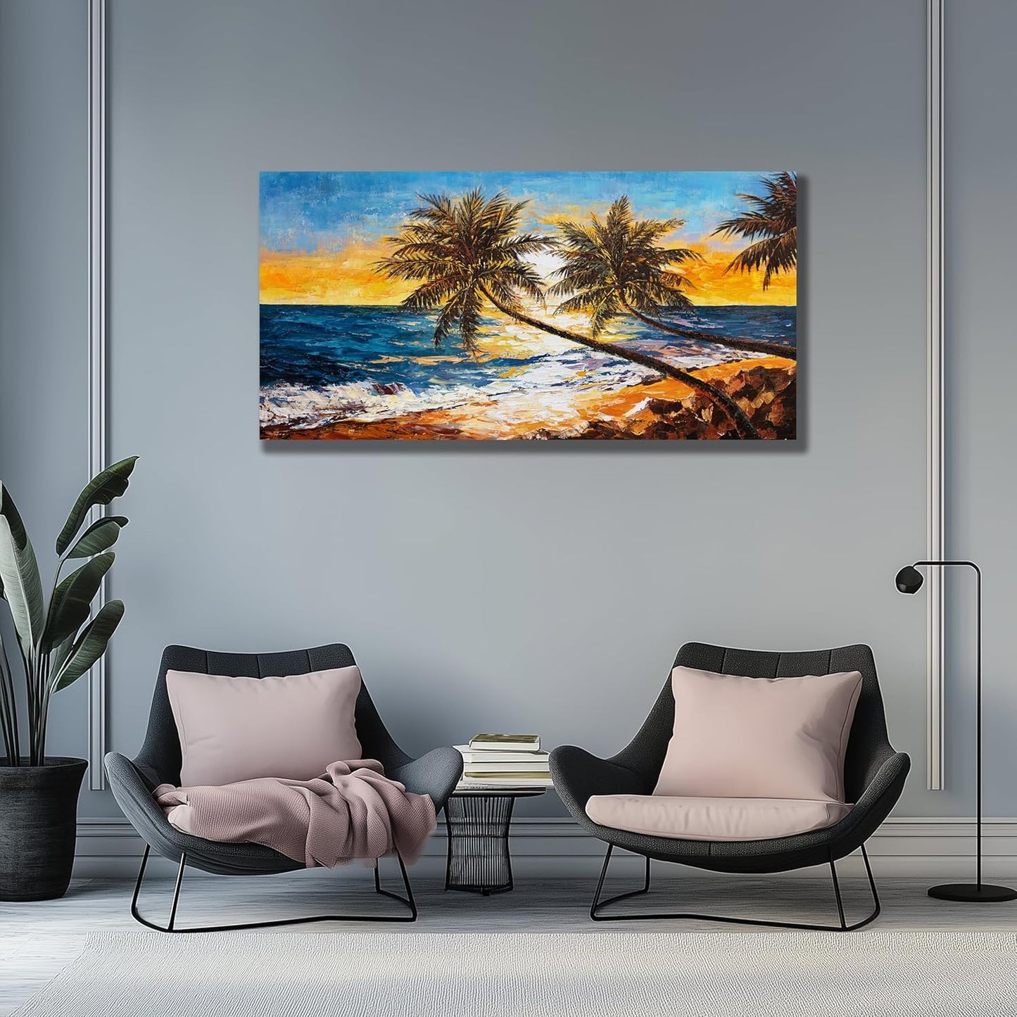 Belmrxne Coastal Wall Art Blue and Yellow Wall Decor Modern Trendy Artwork Aesthetic Canvas Painting for Living Room Bedroom Dining Room Office Home Decor 24x48 inch