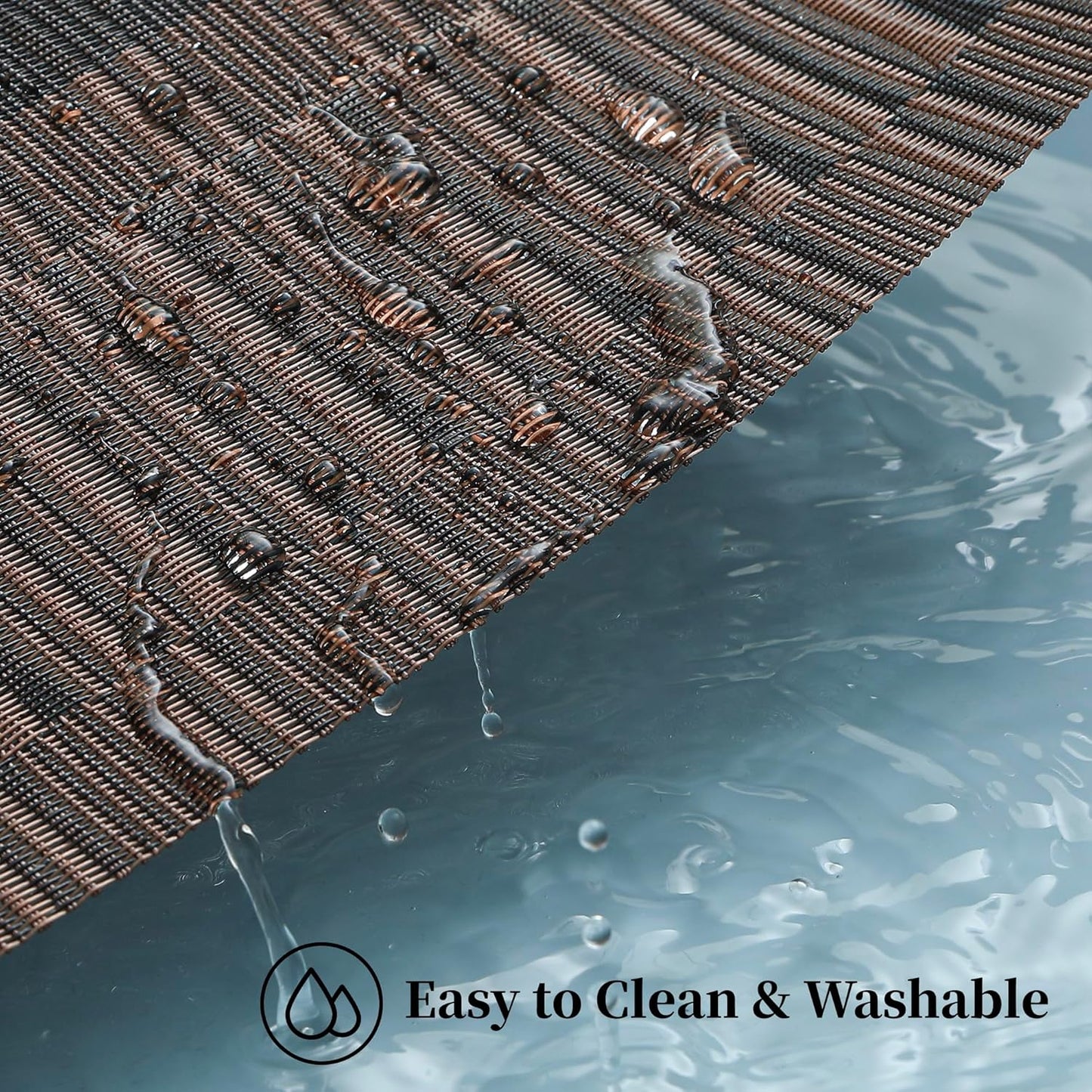 Leetaltree Brown with Black Striped Placemats Set of 12 - Heat Resistant Non-Slip Place mats for Dining Table, Washable Durable PVC Vinyl Woven Table Mats（Brown Stripe, 12）