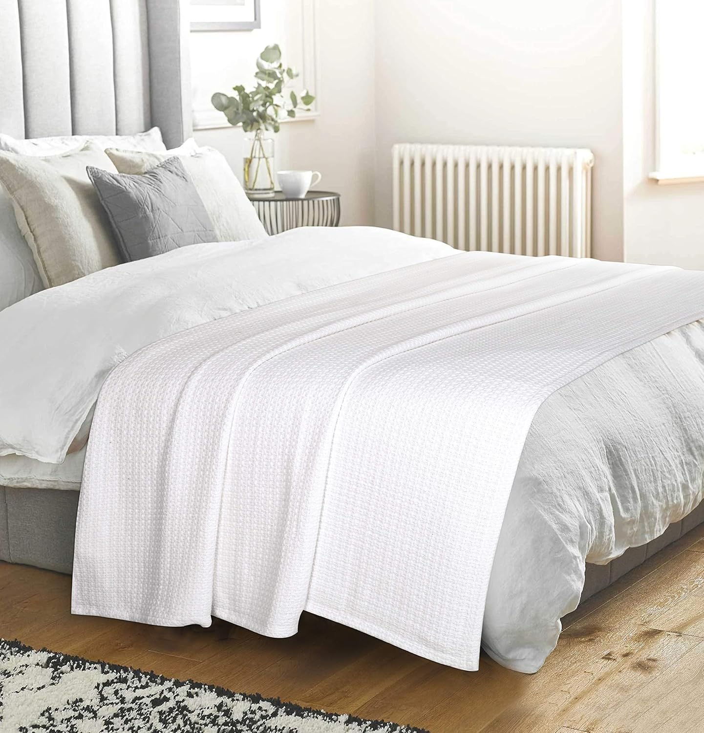 Elvana Home 100% Cotton Bed Blanket, Breathable Bed Blanket Twin Size, Cotton Thermal Blankets Twin, Perfect for Layering Any Bed for All Season, White