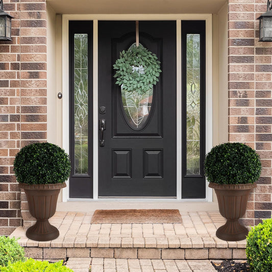 Pure Garden Outdoor Planter 2-Pack - 16x18-Inch Urn Planters - Plastic Plant Pots for Indoor, Outdoor, or Front Porch Decor - Flower Pots (Brown)