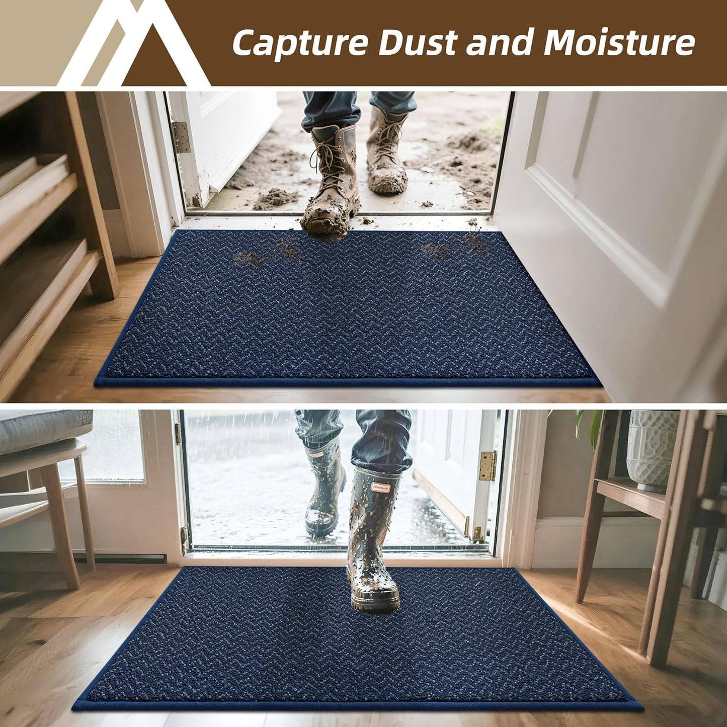 COSY HOMEER-Door-Mat 24"x36" Non Slip Absorbent Entryway Rugs Dirt Trapper Doormats Washable Entrance Mats Low Pile Welcome Floor Mat for Front Back Door and Entry Mats,Navy Blue