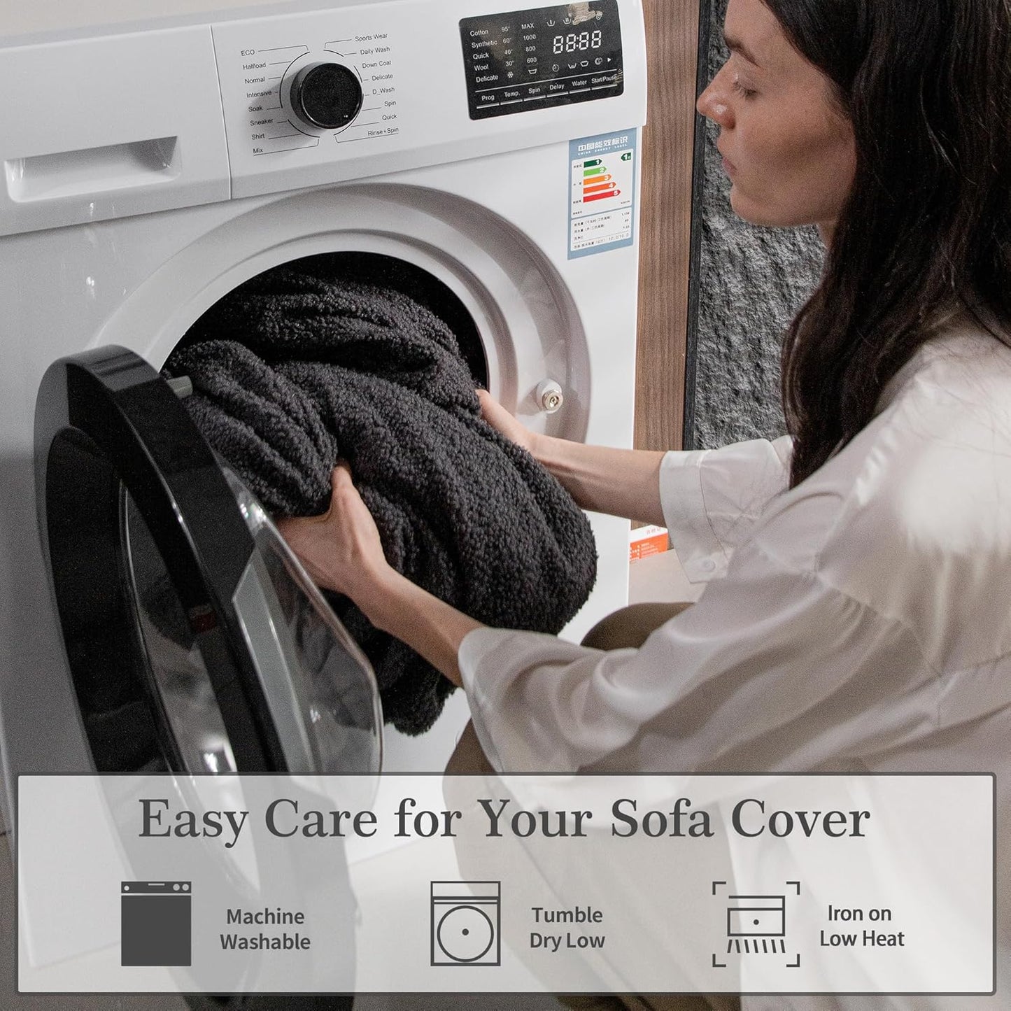 Couch Cushion Covers for Sectional Sofa, Stretch Soft Sofa Slipcovers Washable Wear-Resistant Universal Furniture Protector for Living Room(3 Seaters Covers, Dark Gray)