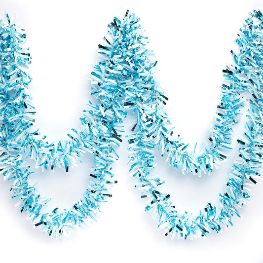 Anderson's Light Blue & White Sparkle Glitter Metallic Tinsel Twist for Trailer Or Golf Cart, 4 inches Wide x 25 ft Long, Christmas, Patriotic and Holiday Garland Decor for Parties and Parades