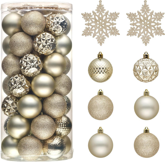 Valery Madelyn Christmas Tree Decorations Ornament Set for Fall Halloween, 50ct 2 Inches Champagne Shatterproof Christmas Ball Ornaments Hanging Xmas Holiday Party Decor