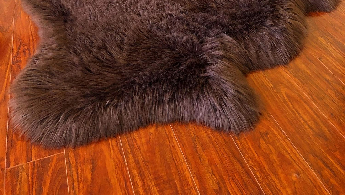 LAMBZY Faux Sheepskin Hypoallergenic Free Shape Silky Shag Rug, Luxury Shaggy Silky Plush Carpet for Bedrooms Rugs Living Kids Room Sofa Floor Rugs (Duo Decto 12 Pelts 6'x12', 180x360 cm, Brown)