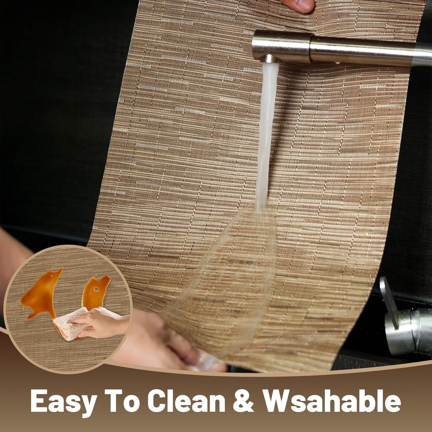 Placemats Set of 12，Non-Slip PVC Weave Table Mats Easy to Clean，Heat Resistant Place Mats for Kitchen Dining Table Decoration Indoor Outdoor，Light Brown