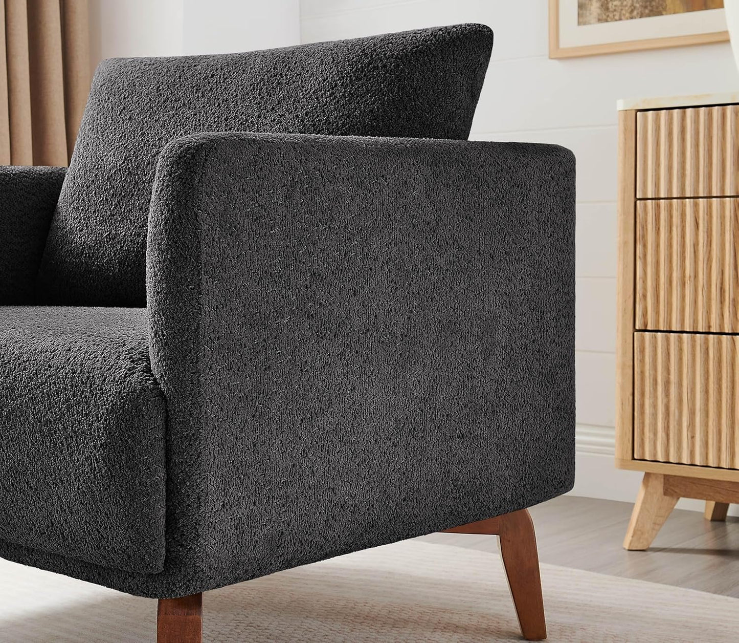 Oversized Accent Chair Modern Boucle Armchair for Living Room Sets of 2 - 37" Wide & Cozy Reading Chair with Solid Wood Legs, Dark Gray Upholstered Lounge Chair for Bedroom & Office (Easy Assembly)