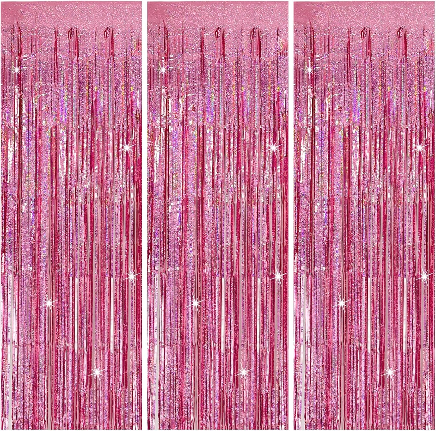 3 Pack Pink Backdrop Party Decorations Tinsel Curtain Party Backdrop Foil Fringe Birthday Decorations Photo Booth Streamer Backdrop Pink Theme Bachelorette Graduation Party Decorations