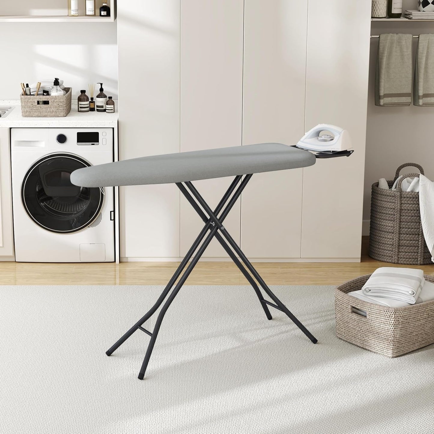 Yaheetech Foldable Ironing Board, Heavy Duty Iron Board with 9 Adjustable Heights, 4 Layer Cover and Safety Iron Rest, 52X14 Compact and Space Save Iron Board for Home Laundry Room Use, Gray
