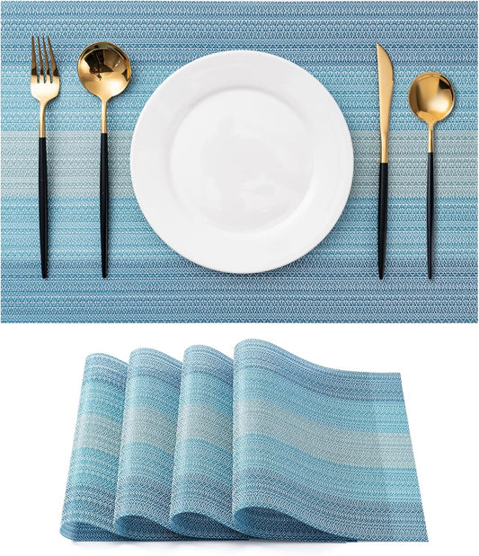 CADONO Placemats Set of 4 Washable Indoor/Outdoor Vinyl Place Mats for Dining Table Durable Non-Slip Heat Resistant PVC Weave Table Mats（Ocean Geode）