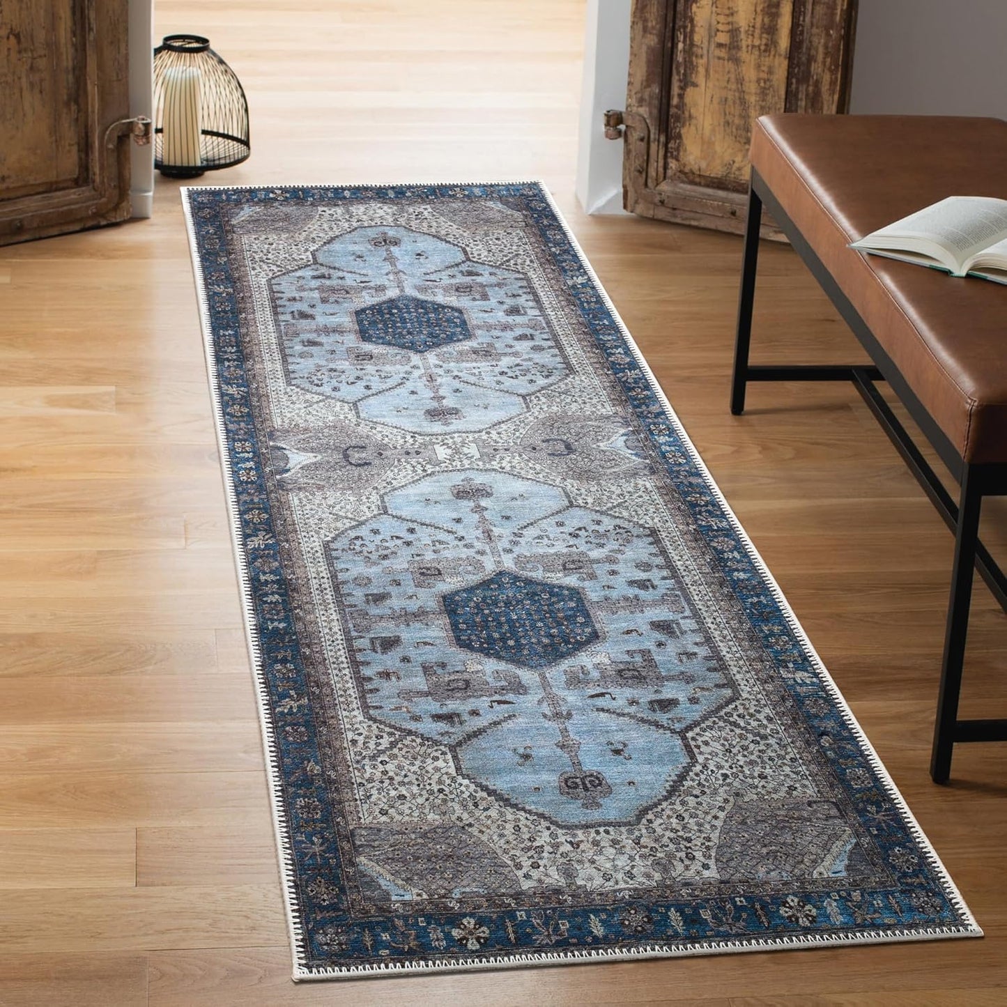 Keen Home Design 2x12 Rug - Machine Washable Runner Rug with Non-Slip Backing, Ideal for Hallway, Entryway, Kitchen, Laundry Room - Vintage, Easy Clean, Durable, Low Pile - (2'6" x 12')