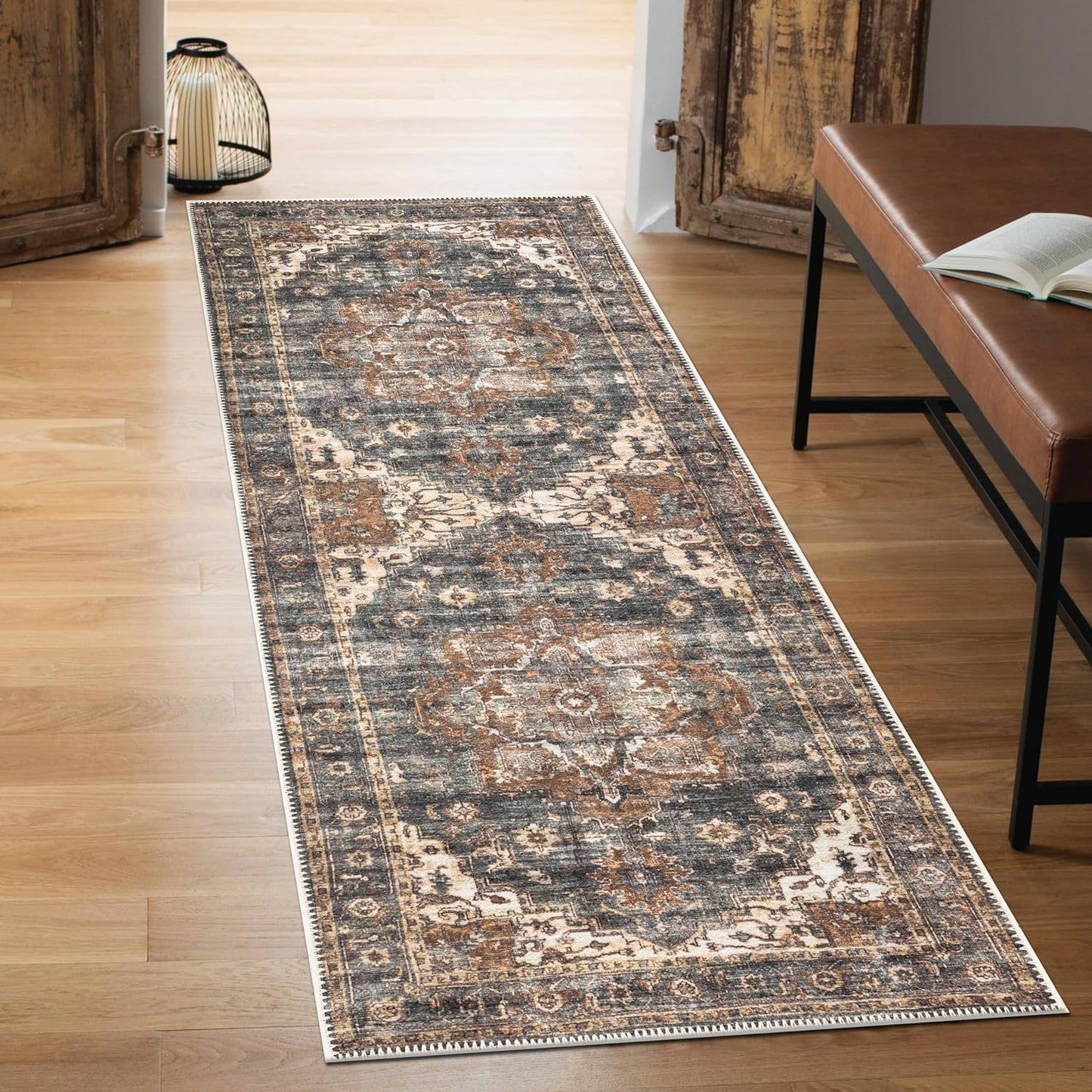Keen Home Design 2x7 Rug - Machine Washable Runner Rug with Non-Slip Backing, Ideal for Hallway, Entryway, Kitchen, Laundry Room - Vintage, Easy Clean, Durable, Low Pile Rug - (2'6" x 7')