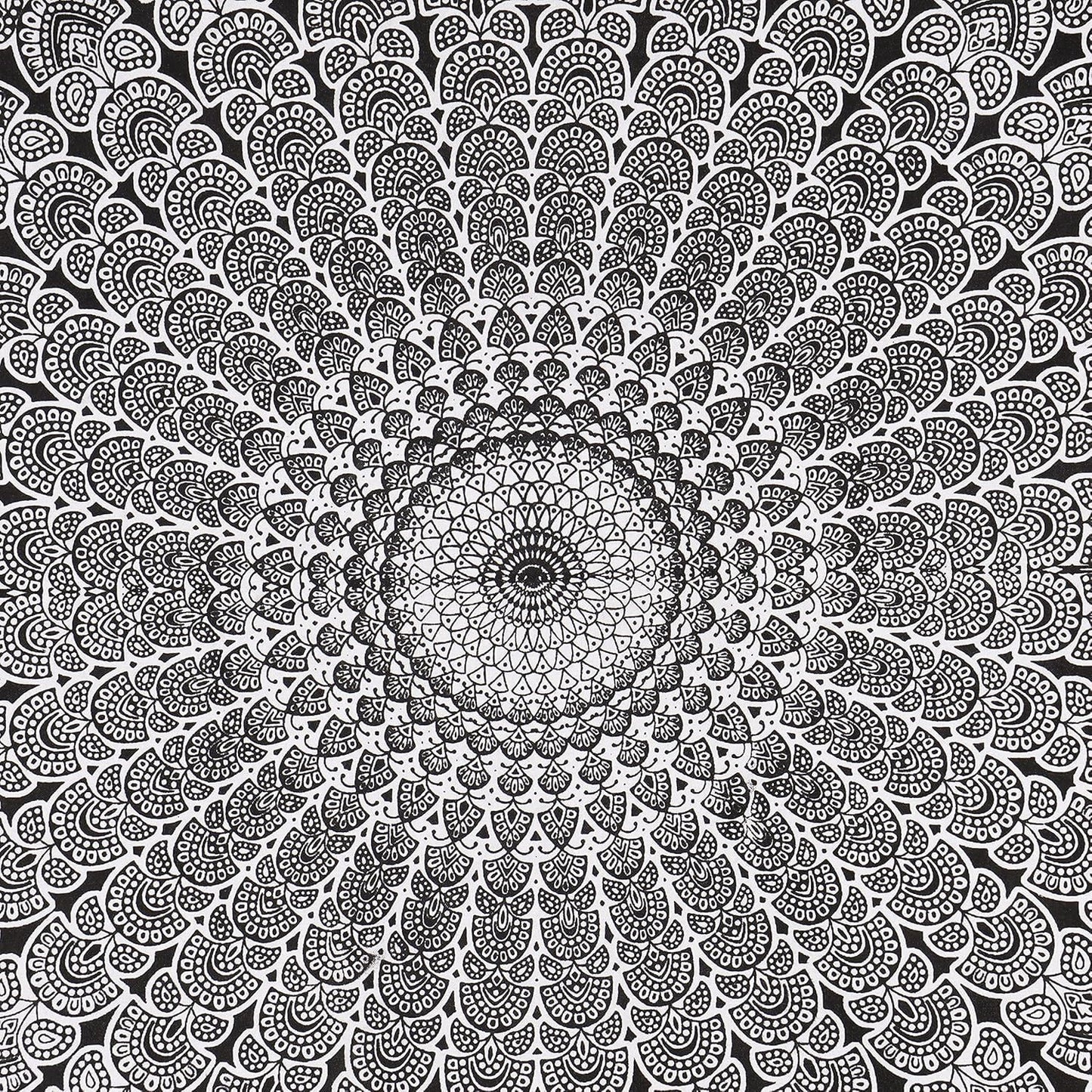 Bless International Handmade Indian hippie Bohemian Psychedelic Peacock Mandala Wall hanging College Dorm Beach Throws Table Cloth Bedding Tapestry (Black White, Queen(84x90Inches)(215x230Cms))