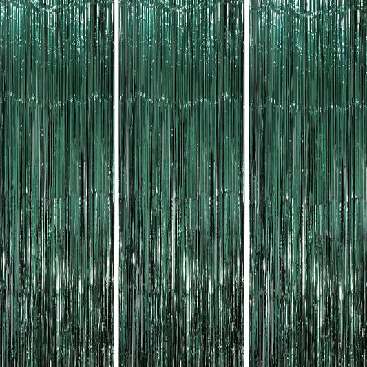 3 Pack 3.3 x 8.2 ft Retro Green Foil Fringe Backdrop Curtains, Tinsel Streamers Party Decorations, Fringe Backdrop, Door Shimmer for Christmas