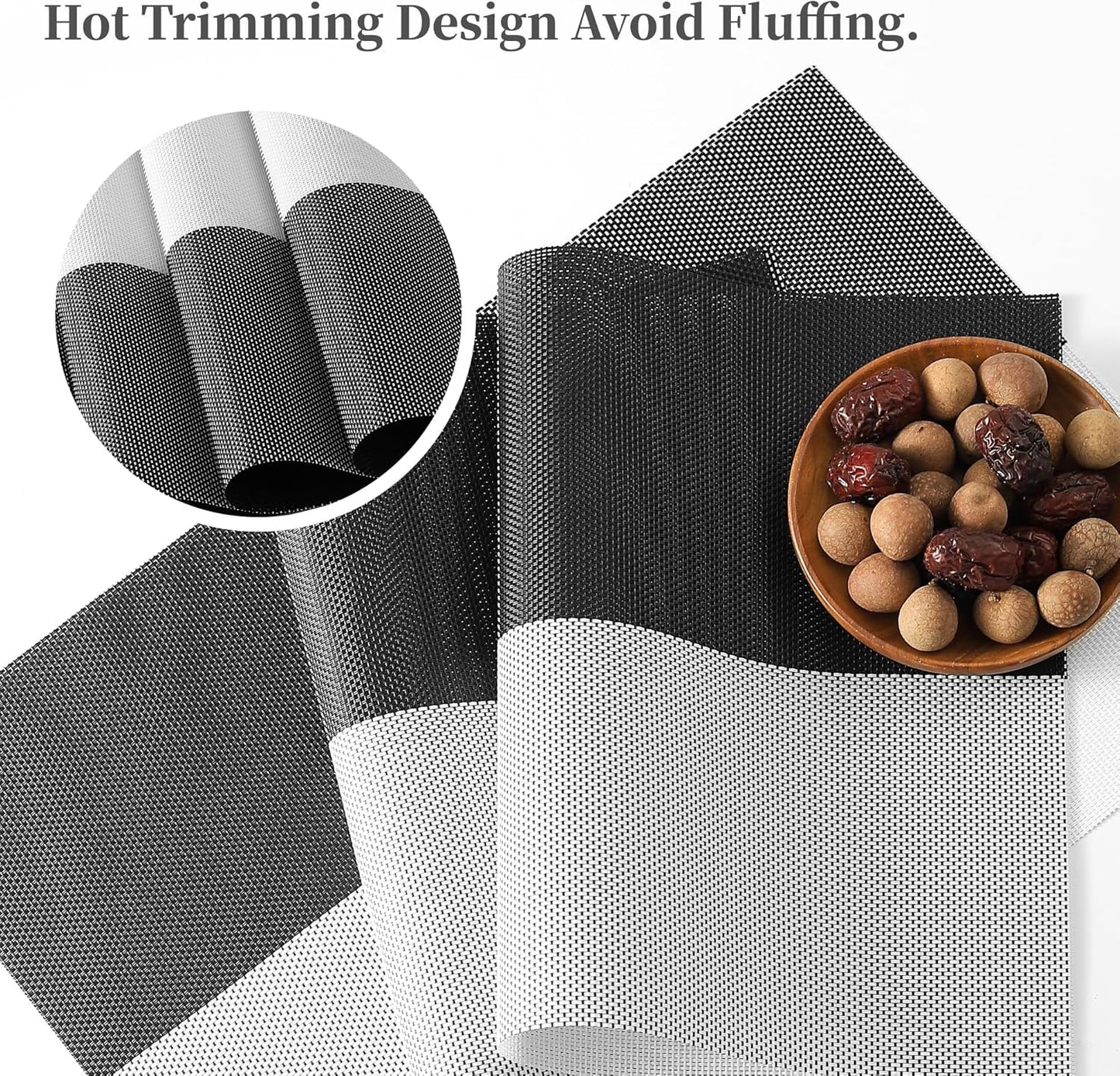 Leetaltree Gray with White Grid Pattern Placemats Set of 6 - Heat Resistant Non-Slip Place mats for Dining Table, Washable Durable PVC Vinyl Woven Table Mats（Grey Grid, 6）