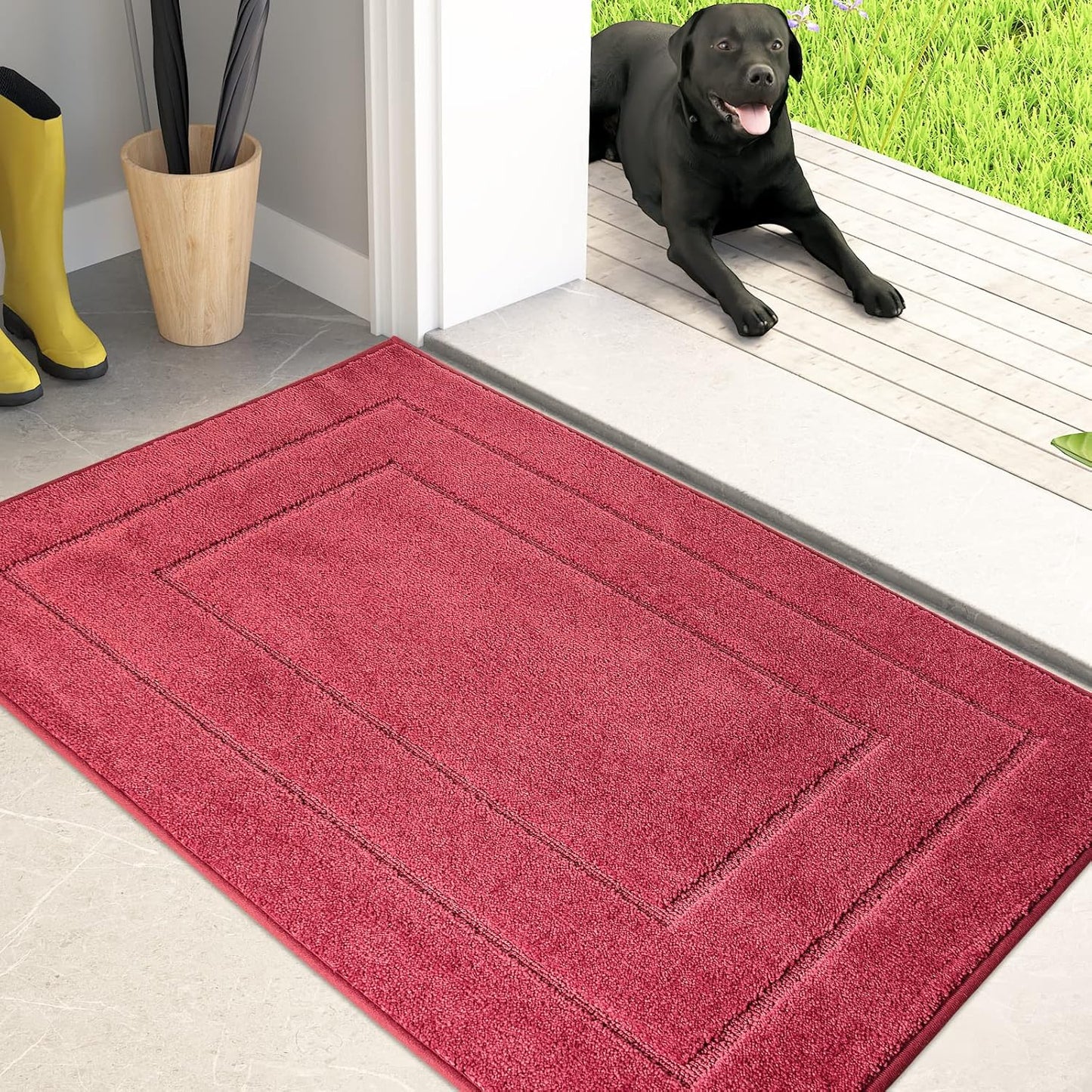PURRUGS Dirt Trapping Door Mat 24" x 35.5", Non-Slip/Skid Machine Washable Entryway Rug, Dog Doormat, Super Absorbent Welcome Mat for Muddy Wet Shoes and Paws, Burgundy Red