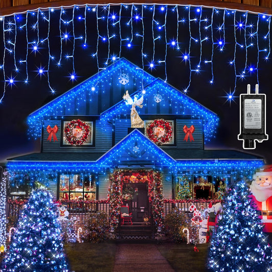 612 LED 60FT Christmas Lights with 136 Drops, 12 Modes Dimmable Blue Outdoor Hanging Lights with Timer Memory, Waterproof Curtain Lights for Home Bedroom Yard Indoor Tree Window Roof Fence Wedding