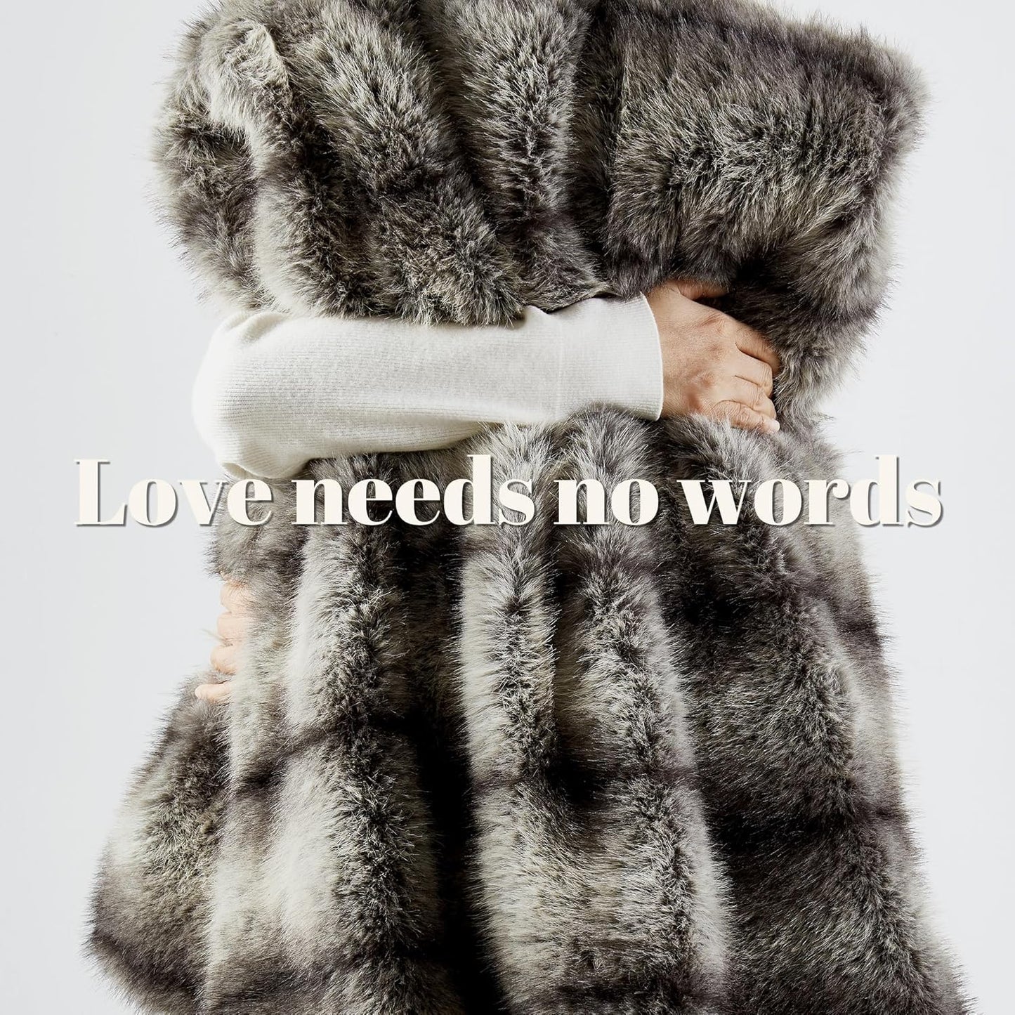 DREAMNINE Premium Luxury Fuzzy Animal Skin Faux Fur Throw Blanket 50" x 60", High-end Reversible Cozy Thick Wolf Fluffy Fox Blankets for Couch, Soft Warm Gray Bear Furry Blanket for Winter, Black Grey