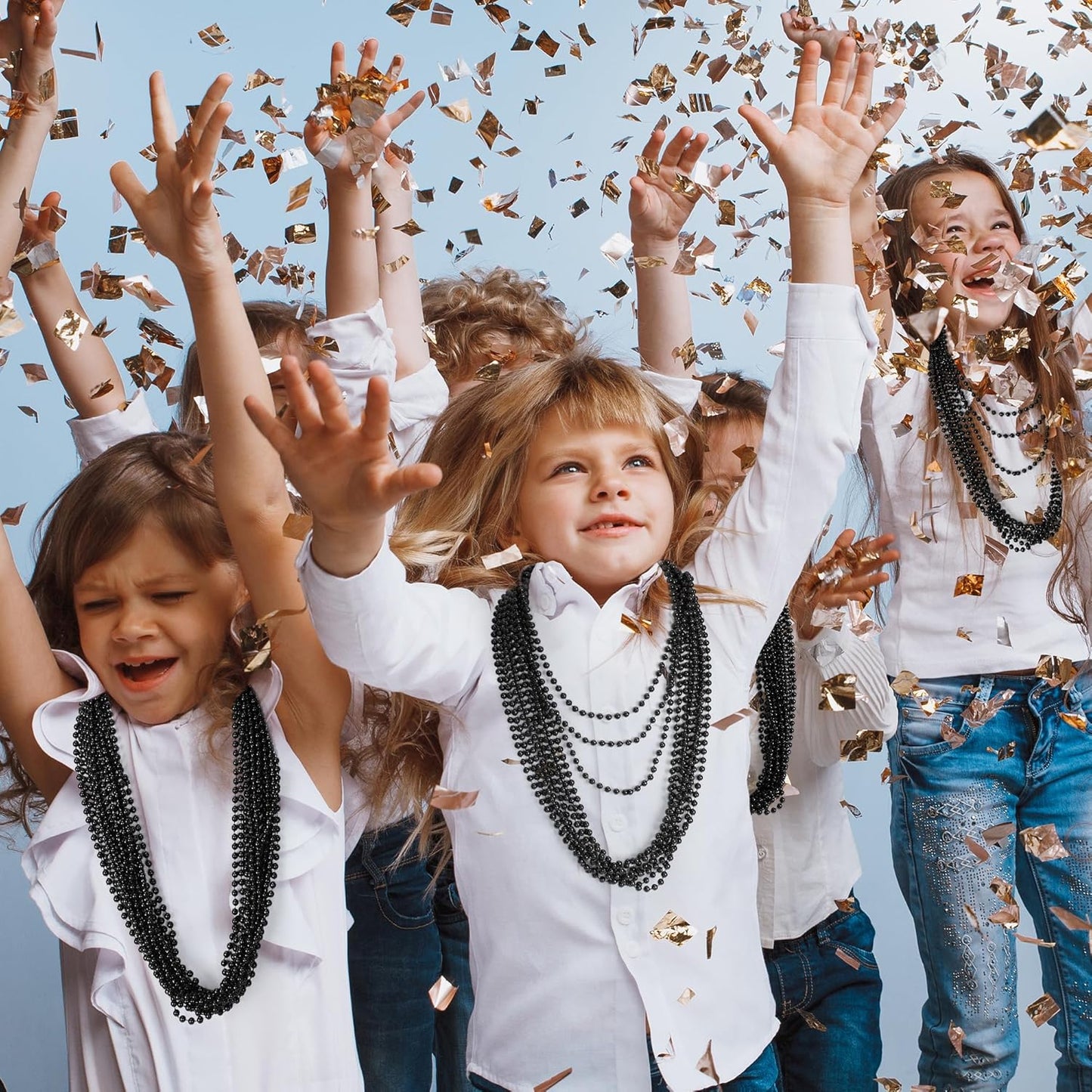 50PCS Bead Necklace, Black Mardi Gras Bead Necklace Party Favors, 33" Metallic Halloween Round Beaded Bulk, Festival Parade Throw Accessories for Mardi Gras Carnival Halloween Party Supplies Decor