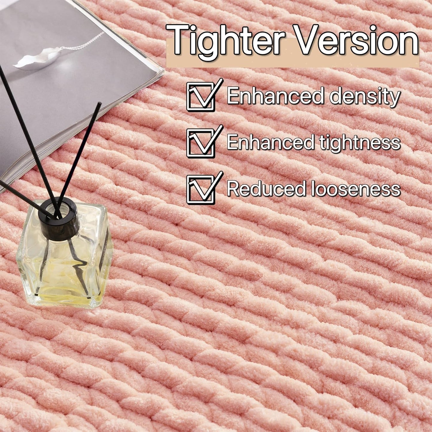 Maetoow Tighter Version Chenille Chunky Knit Blanket Throw 40×50 Inch, Handmade Warm & Cozy Blanket Couch, Bed, Home Decor, Soft Fleece Banket, Boho Thick Blankets and Giant Yarn Throws，Rose Pink