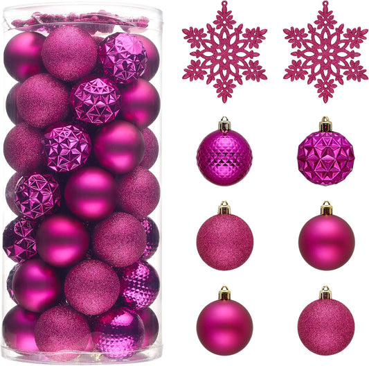 Valery Madelyn Christmas Tree Decorations Ornament Set for Fall Halloween, 50ct 2.36 Inches Rose Red Shatterproof Christmas Ball Ornaments Hanging Xmas Holiday Party Decor