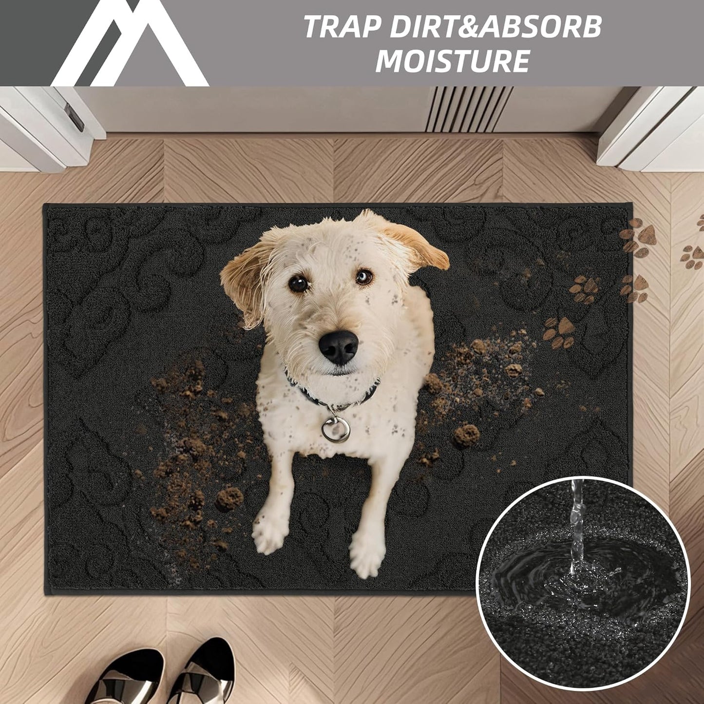 COSY HOMEER-Door-Mat-Non-Slip-Entryway-Rug 20”x32” Absorbent Welcome Mats Washable Dirt Trapper Door Mat Entrance Floor Mats for Front Back Doormats and Wet Shoes,Black