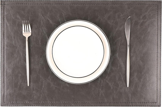 Waterproof PU Placemats, Faux Leather Dinging Table Mat, Set of 6, Easy to Wipe Off Scrub Vinyl Mat, Heat & Stain Resistant for Office Conference Table, Home Decor G Graphite Grey