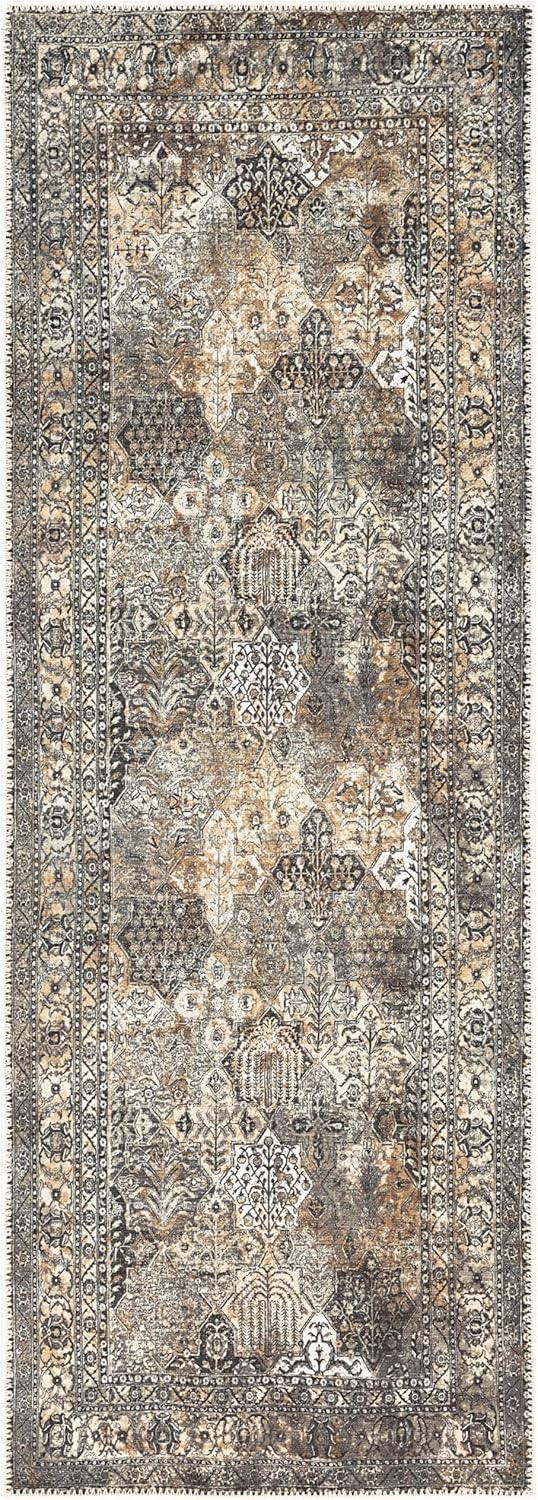 Keen Home Design 2x12 Rug - Machine Washable Runner Rug with Non-Slip Backing, Ideal for Hallway, Entryway, Kitchen, Laundry Room - Vintage, Easy Clean, Durable, Low Pile - (2'6" x 12')