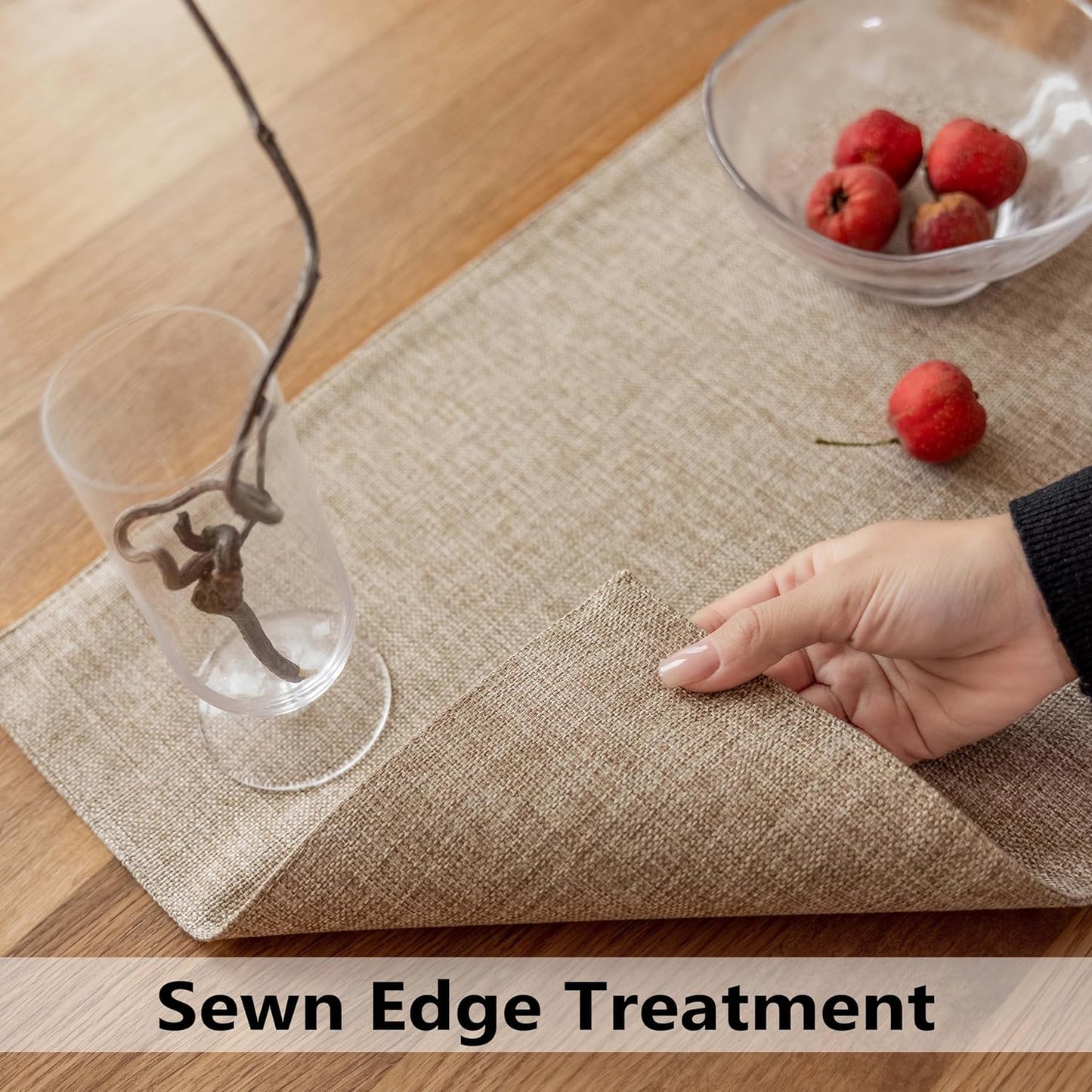 Demetex Table Placemats Linen Place Mats Set of 8 Natural Heat Resistant Cloth Plate Mats for Indoor Dining Room Restaurant Cafe, 13x19 inch, Linen