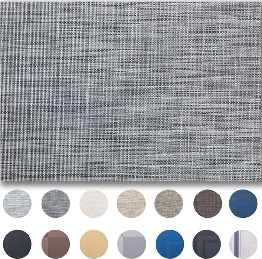 Placemats Set of 12 - Easy Clean Woven Vinyl Placemats for Dining Table, Indoor/Outdoor Place Mats, Washable PVC Table Mats（Dark Gray）