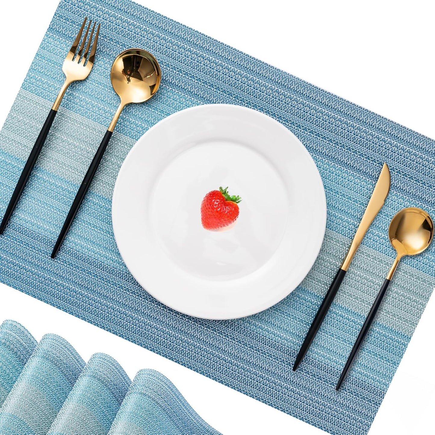 CADONO Placemats Set of 4 Washable Indoor/Outdoor Vinyl Place Mats for Dining Table Durable Non-Slip Heat Resistant PVC Weave Table Mats（Ocean Geode）