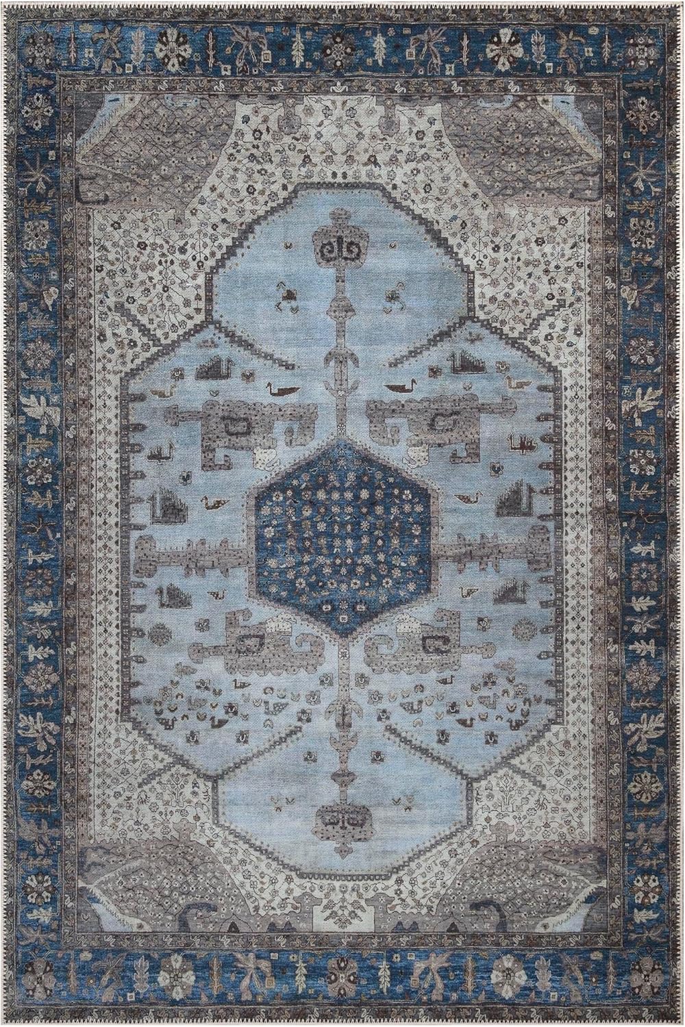 Keen Home Design 5x7 Rug - Machine Washable Area Rug with Non-Slip Backing, Ideal for Living Room, Dining Room, Bedroom - Vintage, Easy Clean, Durable, Low Pile Rug - (5' x 7')