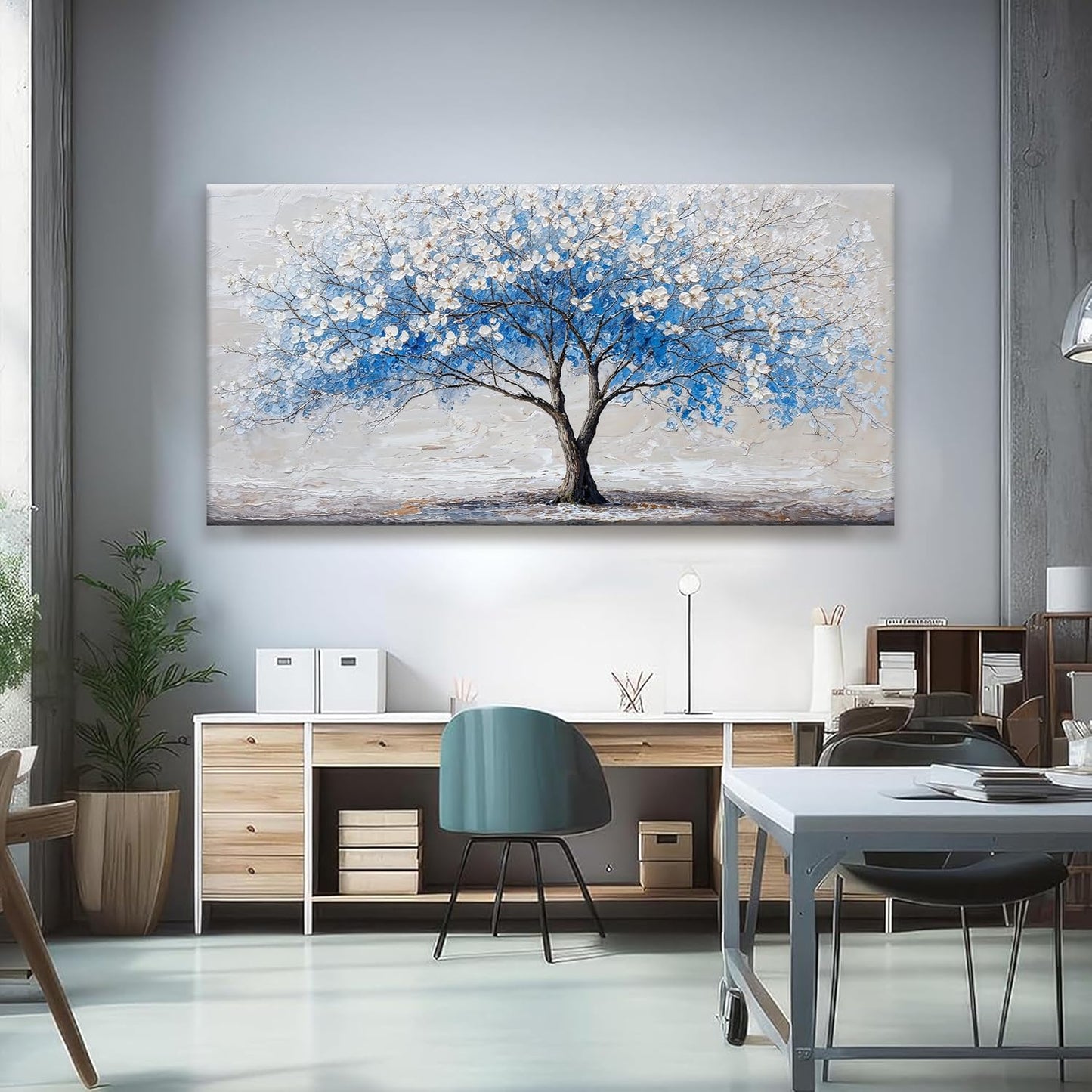 Large Wall Art For Living Room Blue Tree Of Life Modern Wall Artwork Prints Canvas Art Wall Decor Painting Blue Tree Pictures Abstract Wall Decor For Home Bedroom Office Ready To Hang 29"×58"