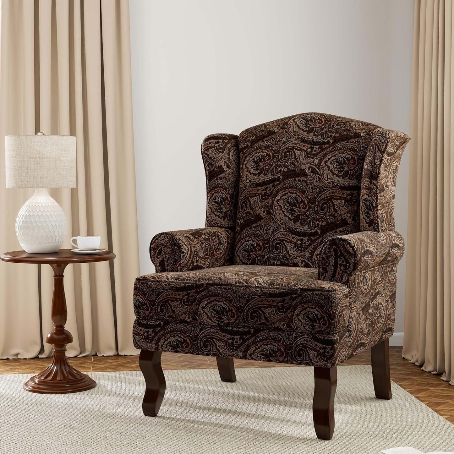 Accent Chair, High Back Upholstered Armchair with High Resilience Sponge & Wood Legs, Mid-Century Modern Comfy Single Sofa Reading Chairs for Living Room, Bedroom (Cranberry, Set of 1)