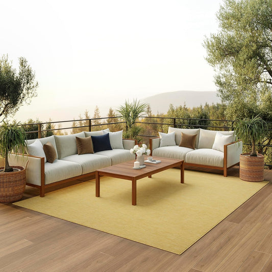 Nourison Home Positano Yellow 9' x 12' Area Rug, Modern, Solid, Indoor/Outdoor, Easy Cleaning, Non Shedding, Bed Room, Living Room, Deck, Backyard