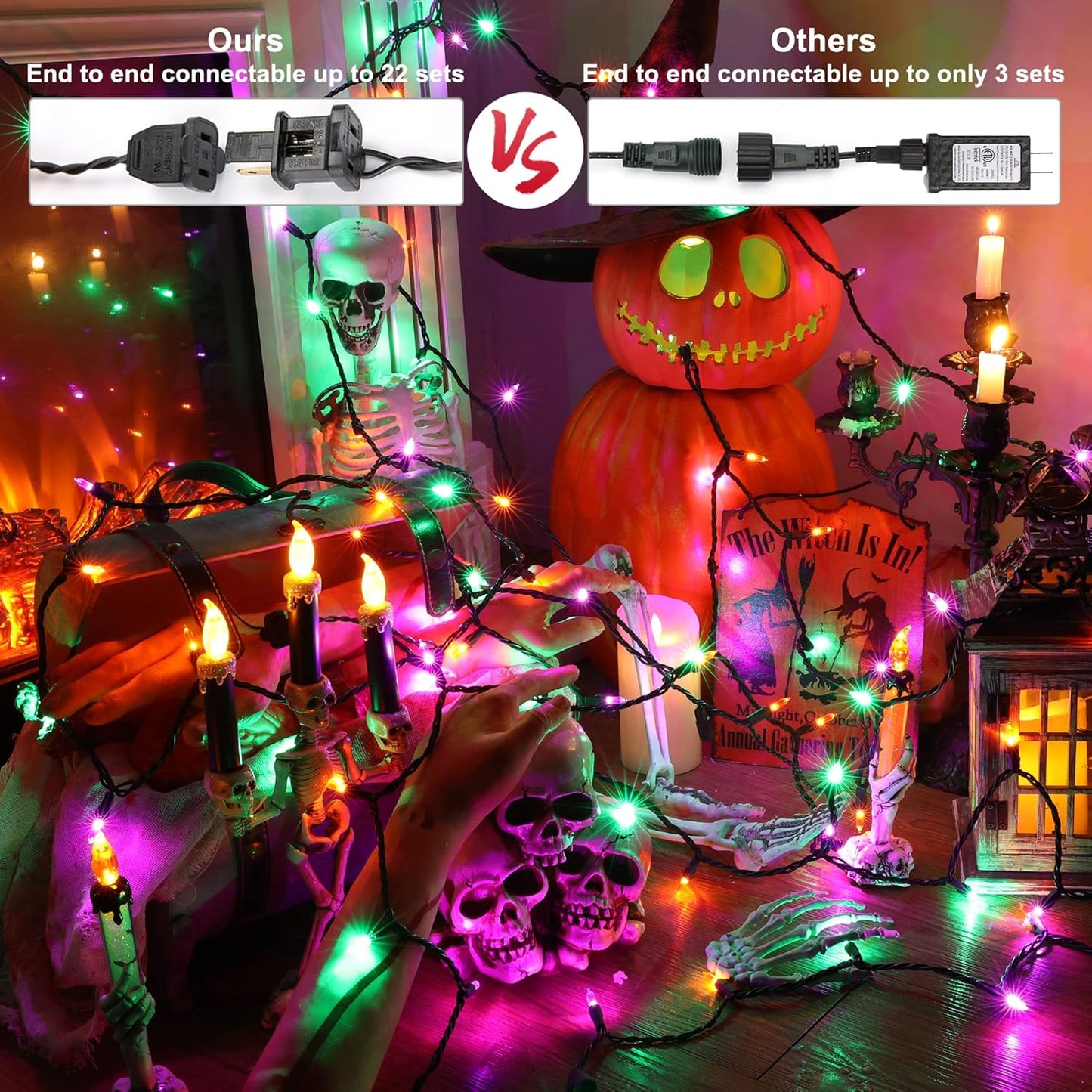 Brizled Purple Green Orange Halloween String Lights, 33ft 100 LED Halloween Lights Outdoor, 120V UL Listed Purple Orange String Light Connectable, Mini Tree Light Set for Holiday Tree Party Home Decor