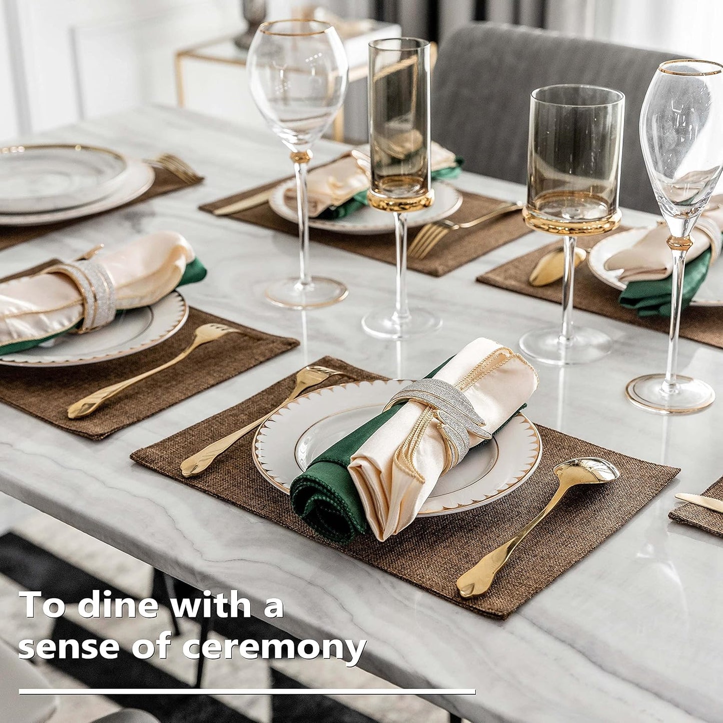 Home Brilliant Cloth Placemats Set of 8 Heat Resistant Dining Table Place Mats Linen Kitchen Table Mats, Brown