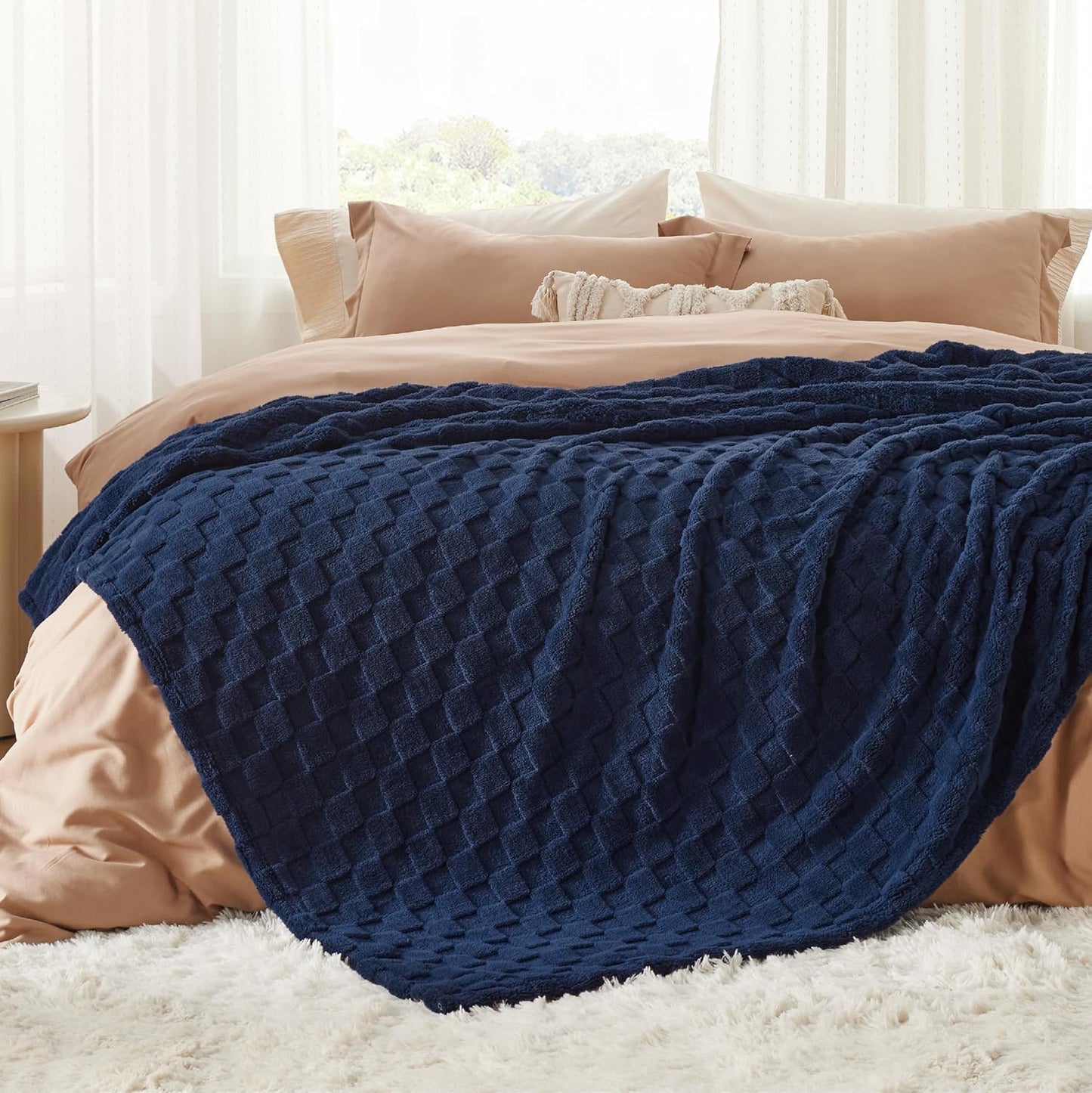Bedsure GentleSoft Blankets Queen Size for Bed - Super Soft Cozy Blanket for Women Men Girls, Large Fuzzy Fleece Throw for Bedroom Decor, Navy Blue, 90x90 Inches