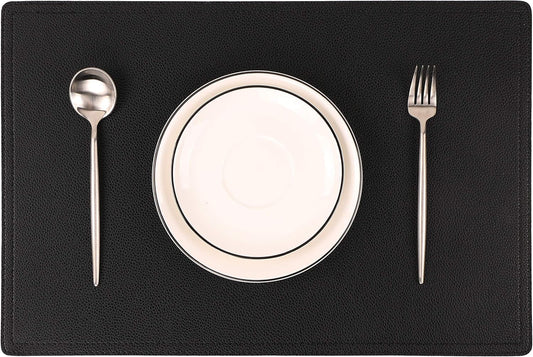Set of 8 Faux Leather Placemats, PU Table Mats, Waterproof, Stain Resistant, Heat Resistant, Easy to Clean for Kitchen Dining Table,Conference Table C Black Rectangle