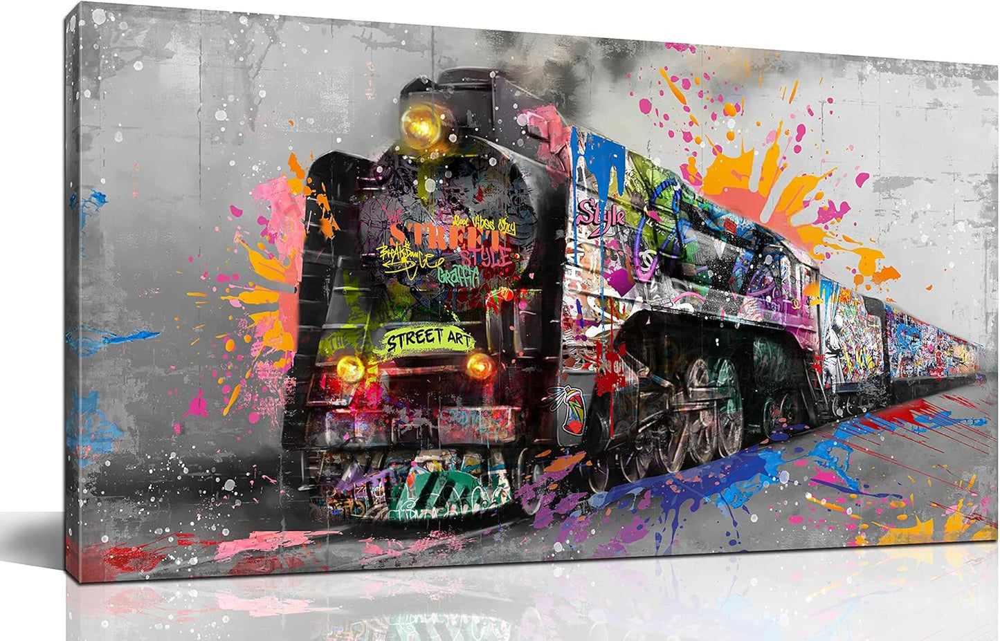 JKWALL77 Graffiti Train Wall-Art - Banksy Canvas Wall Art For Living Room - Modern Art Wall Decor Ready To Hang Size 40" x 20"