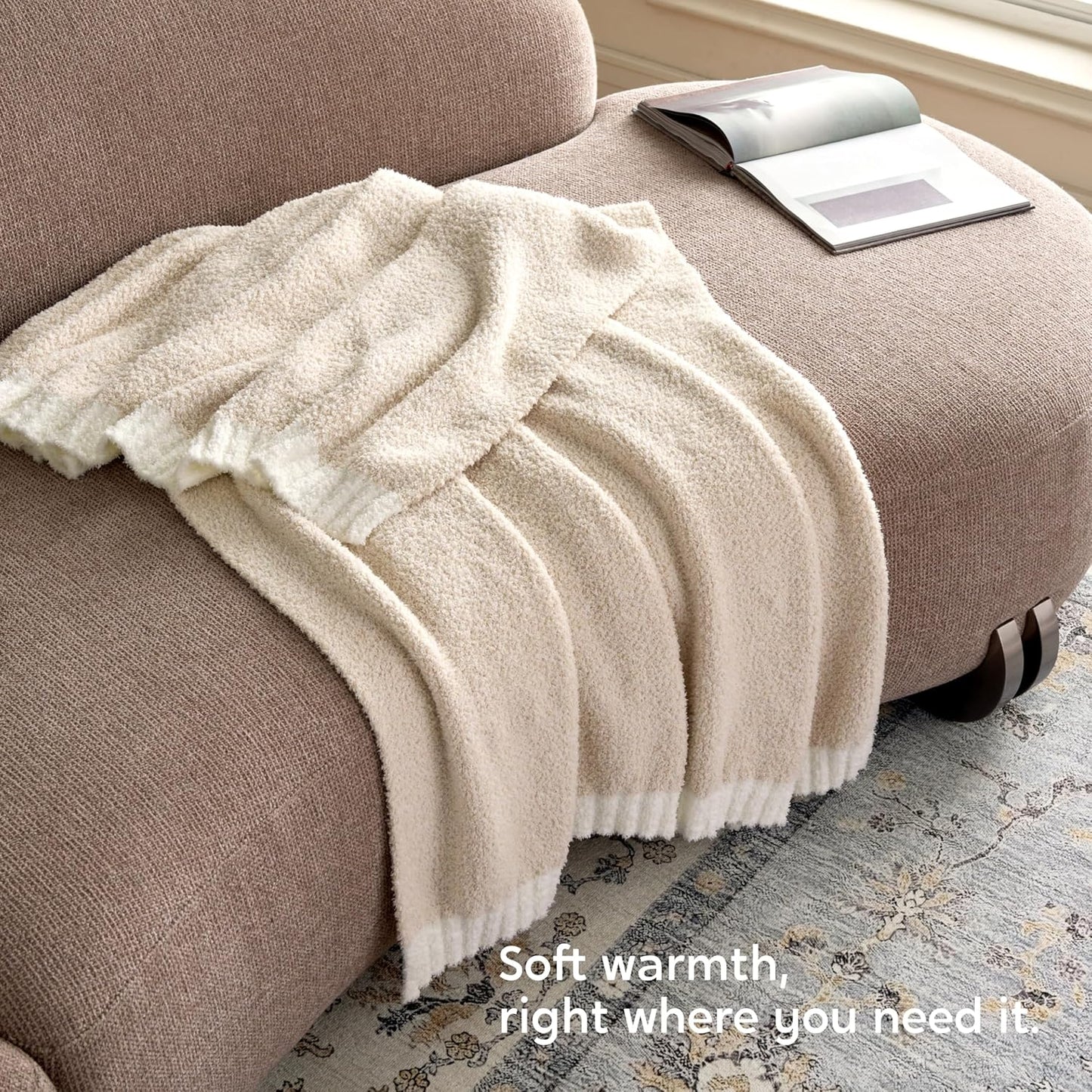 Joiedomi Throw Blanket for Couch Bed Sofa, Beige Knitted Blankets Gifts for Women Mom Girls, Cozy Cute Soft Throw Home Room Decor Aesthetic for Women Mothers Birthday Gifts 50x60 Inches