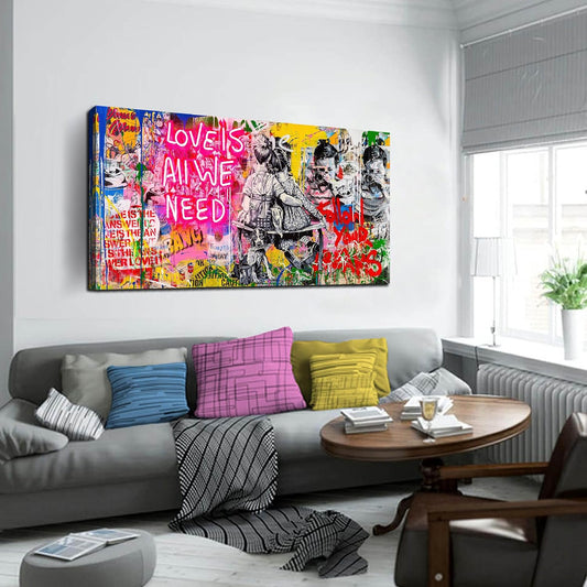 Colorful Banksy Wall Art for Living Room - Graffiti Posters for Teen Girls Room Ready to Hang Size 24" x 48"