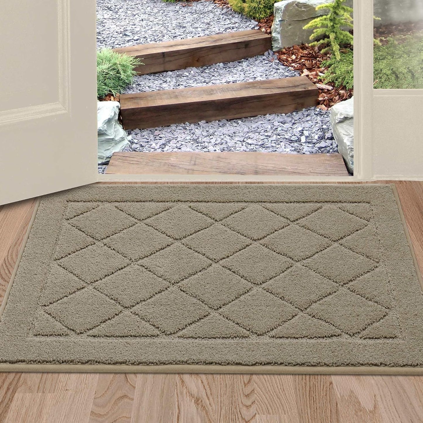 BEQHAUSE Dirt Trapper Door Mat 24" x 36", Doormat Non-Slip Entryway Rugs Washable, Dog Door Mat Stain Resistant and Absorbent Welcome Floor Mat for Front Back Door, Muddy Wet Shoes & Paws, Beige