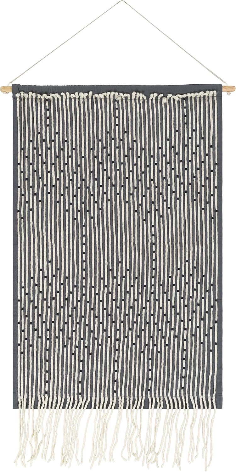 Mark&Day Wall Art, Schlublberg Modern Farmhouse Medium Gray Macrame Tapestry Wall Hanging for Living Room, Bedroom, Office or Kitchen (36"H x 24"W)
