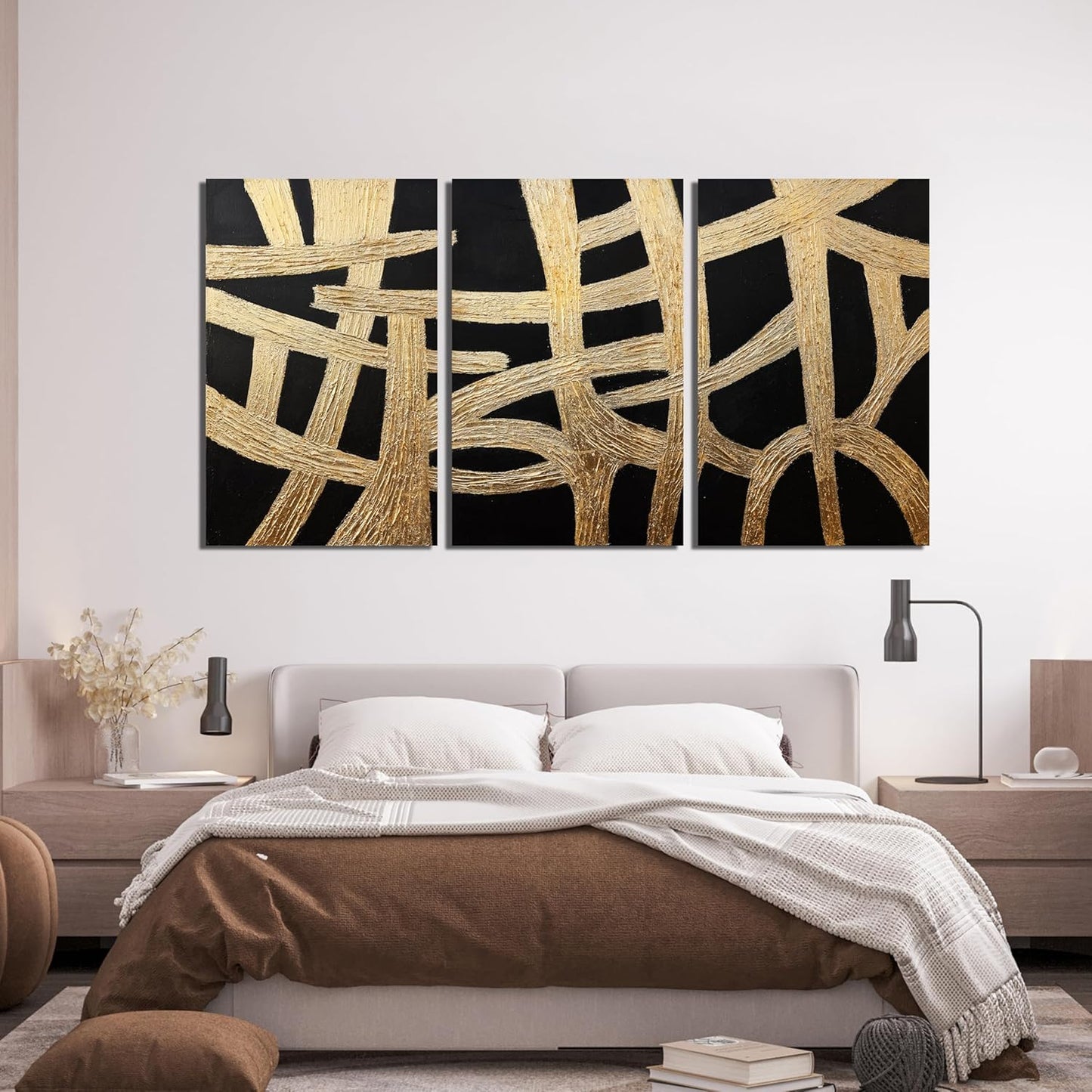Canvas Wall Art Decor Large Wall Art Pictures for Living Room Black And Gold Wall Art Decor Artwork for Walls Abstract Textured Wall Art Prints Art Work For Room Office Home Wall Decor 24" X 36" *3pcs