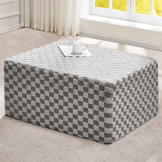 Hobestluk Rectangle Ottoman Memory Foam Footrest for Couch with Removable Cover Large Floor Seating for Adults Ottoman Coffee Table for Living Room, Bedroom or Office (Plush Grey, Footrest)